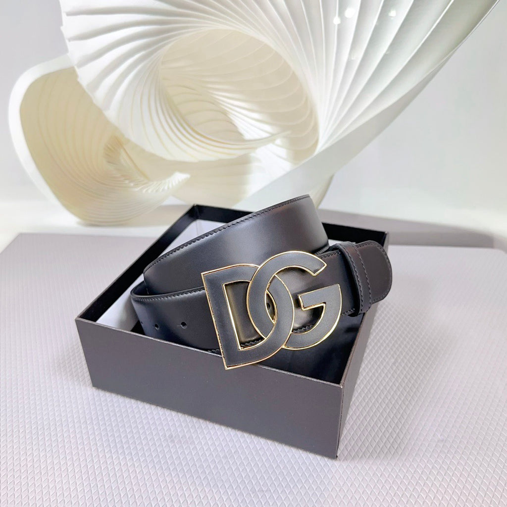 Dolce & Gabbana DG Logo Leather Belt – Gold / Silver / Black Buckle