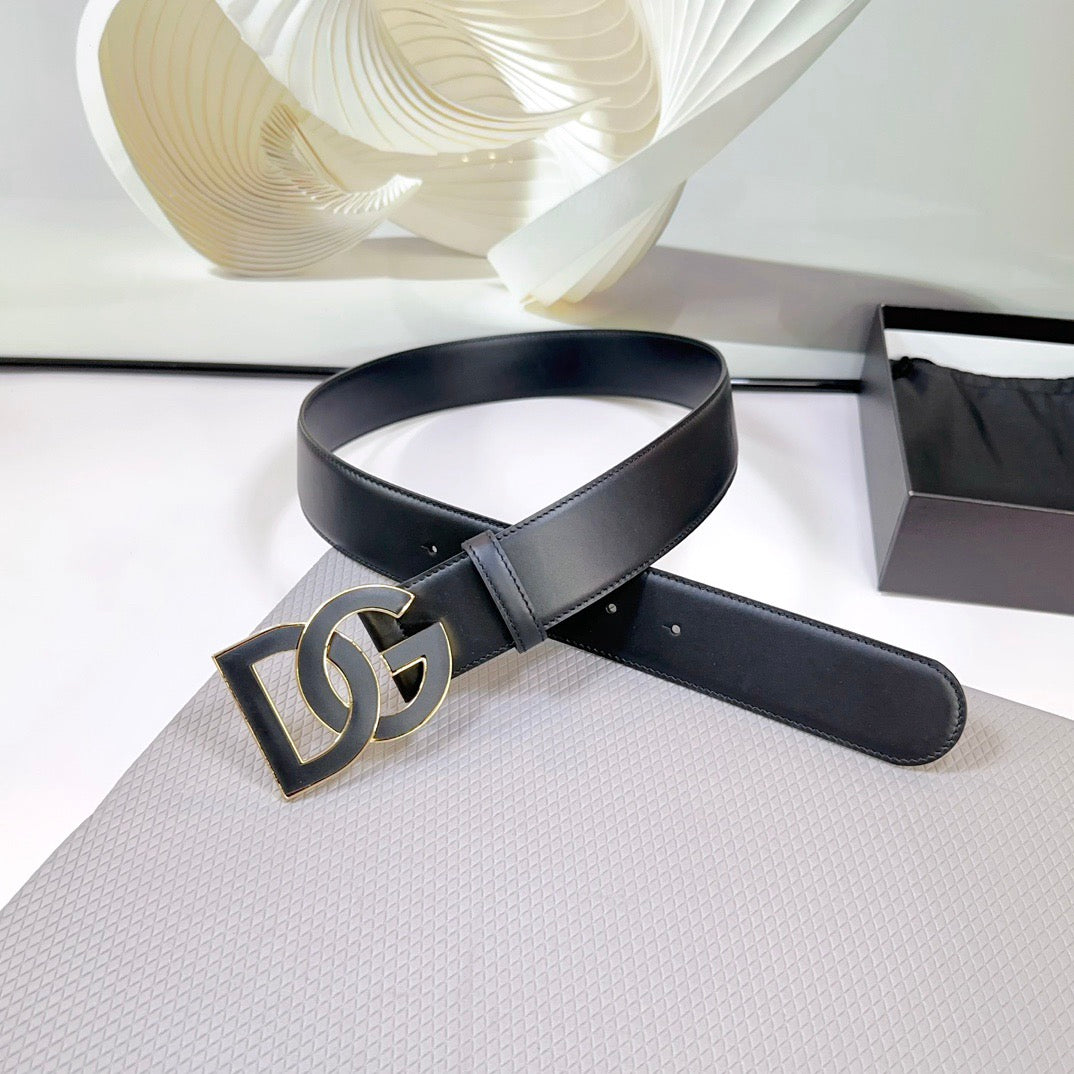 Dolce & Gabbana DG Logo Leather Belt – Gold / Silver / Black Buckle