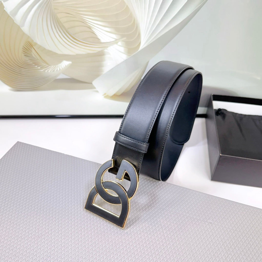 Dolce & Gabbana DG Logo Leather Belt – Gold / Silver / Black Buckle