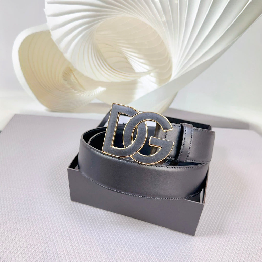 Dolce & Gabbana DG Logo Leather Belt – Gold / Silver / Black Buckle