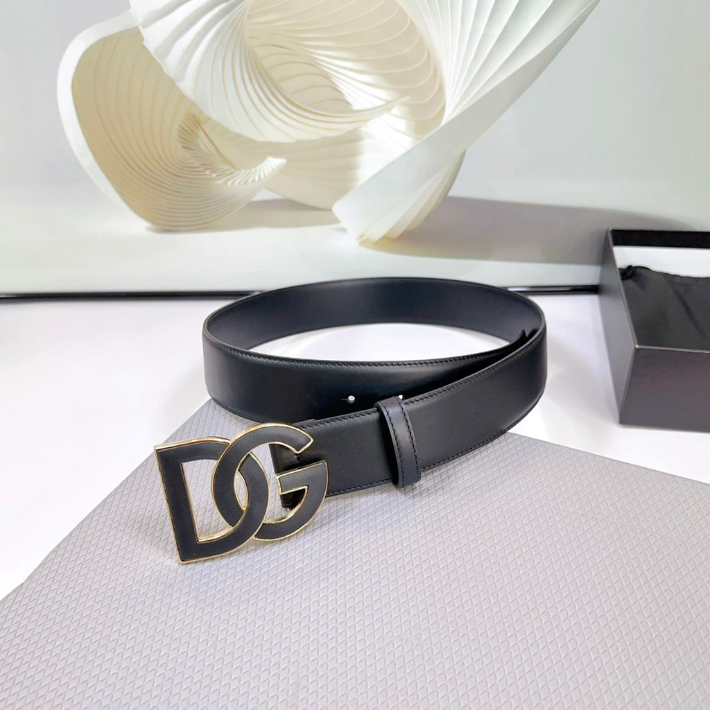 Dolce & Gabbana DG Logo Leather Belt – Gold / Silver / Black Buckle