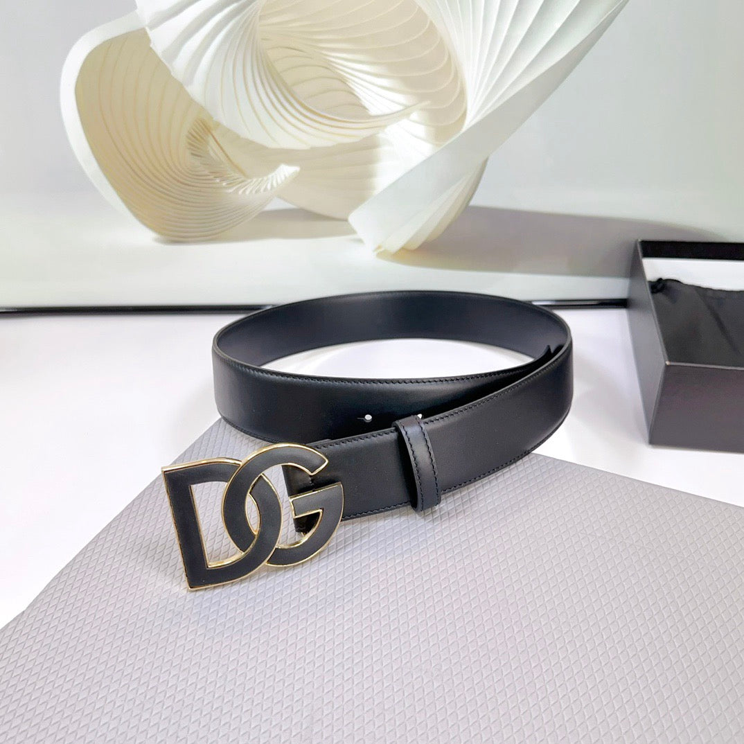 Dolce & Gabbana DG Logo Leather Belt – Gold / Silver / Black Buckle