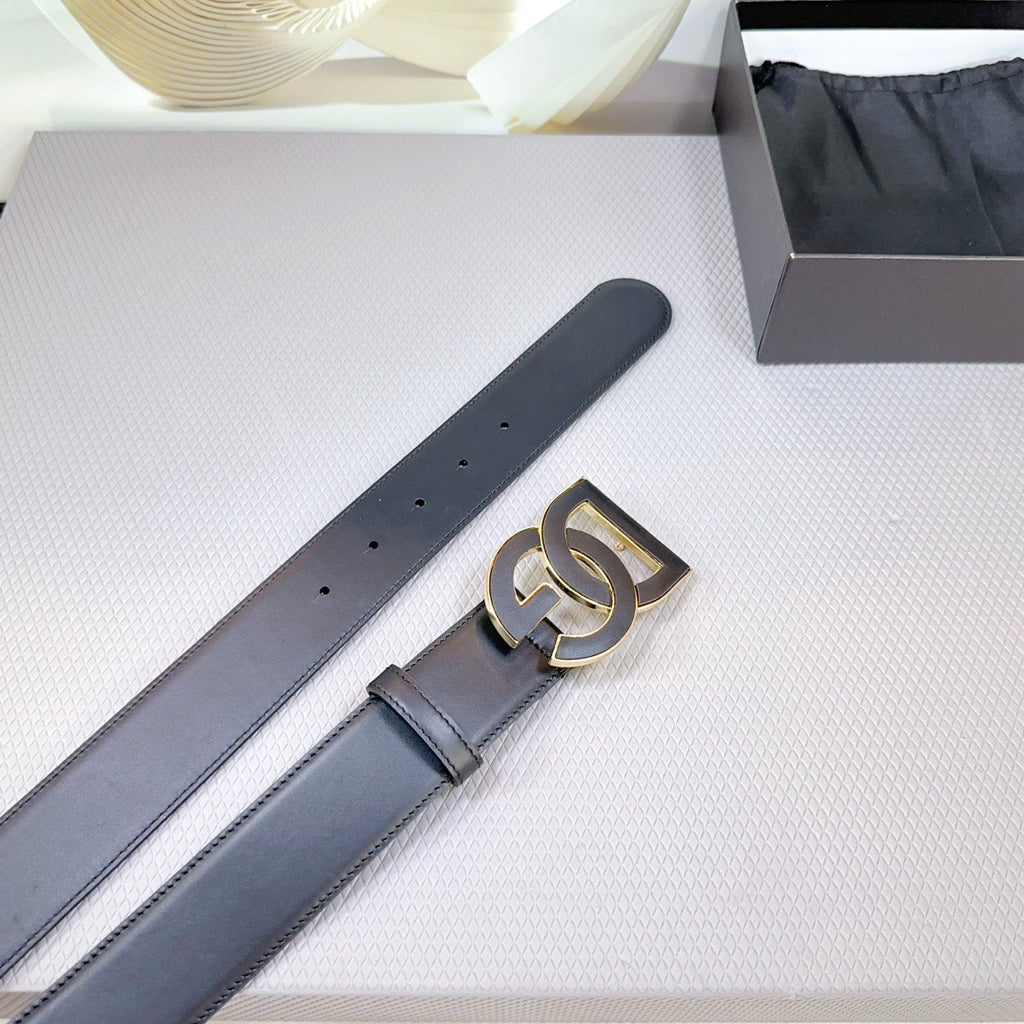 Dolce & Gabbana DG Logo Leather Belt – Gold / Silver / Black Buckle