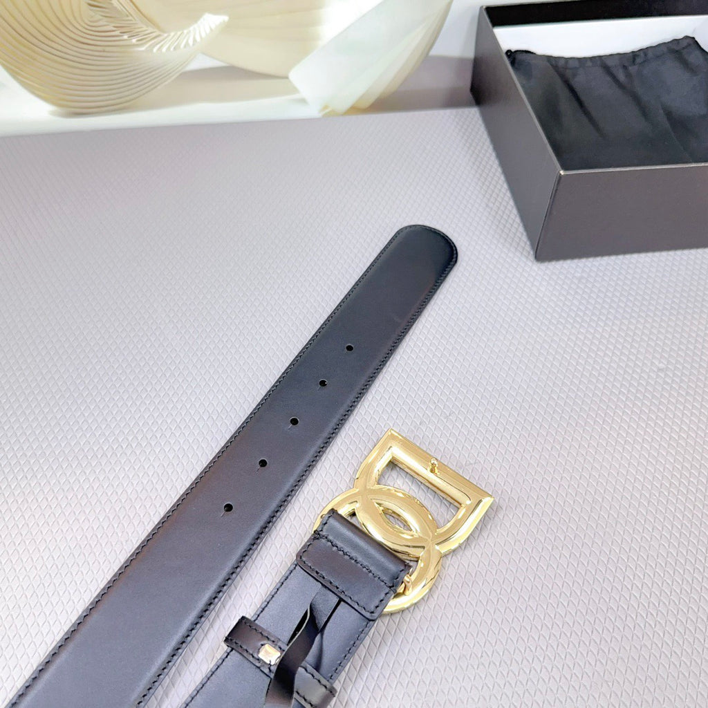 Dolce & Gabbana DG Logo Leather Belt – Gold / Silver / Black Buckle
