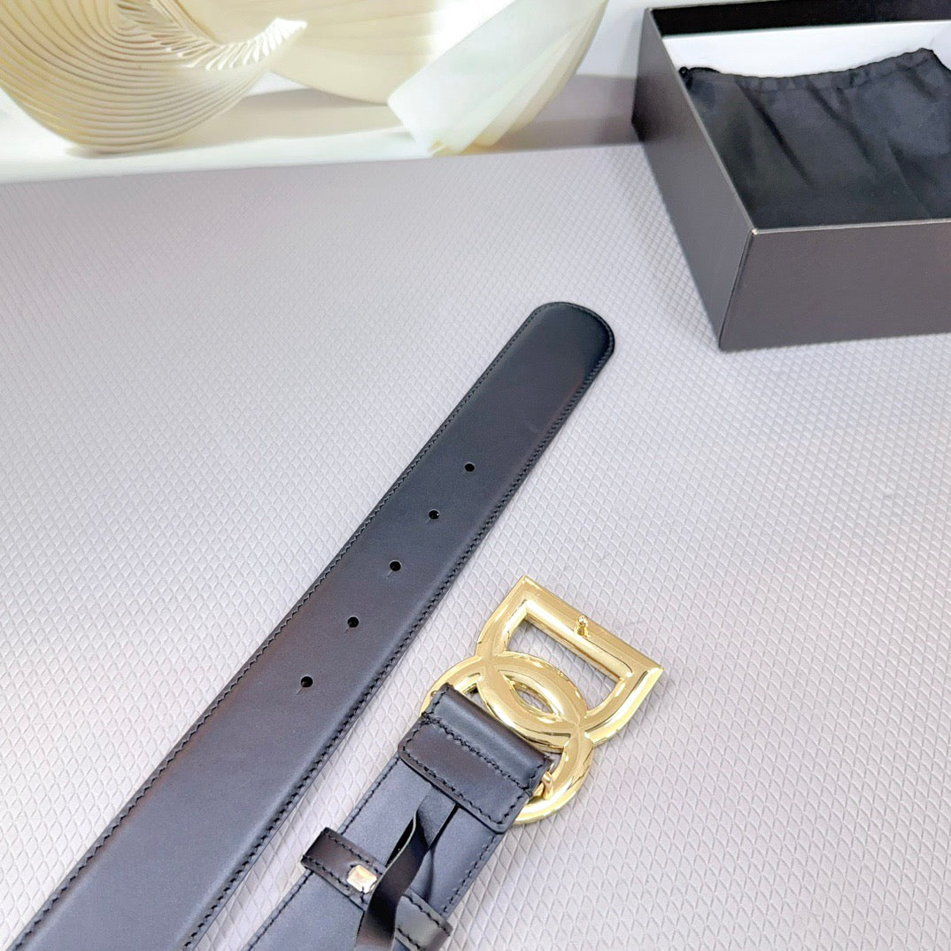 Dolce & Gabbana DG Logo Leather Belt – Gold / Silver / Black Buckle