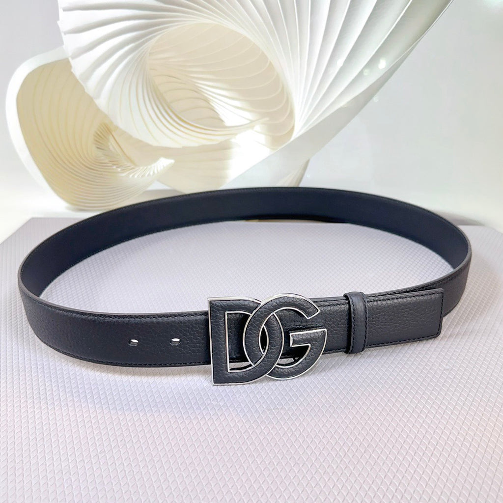 Dolce & Gabbana DG Logo Leather Belt – Gold / Silver / Black Buckle