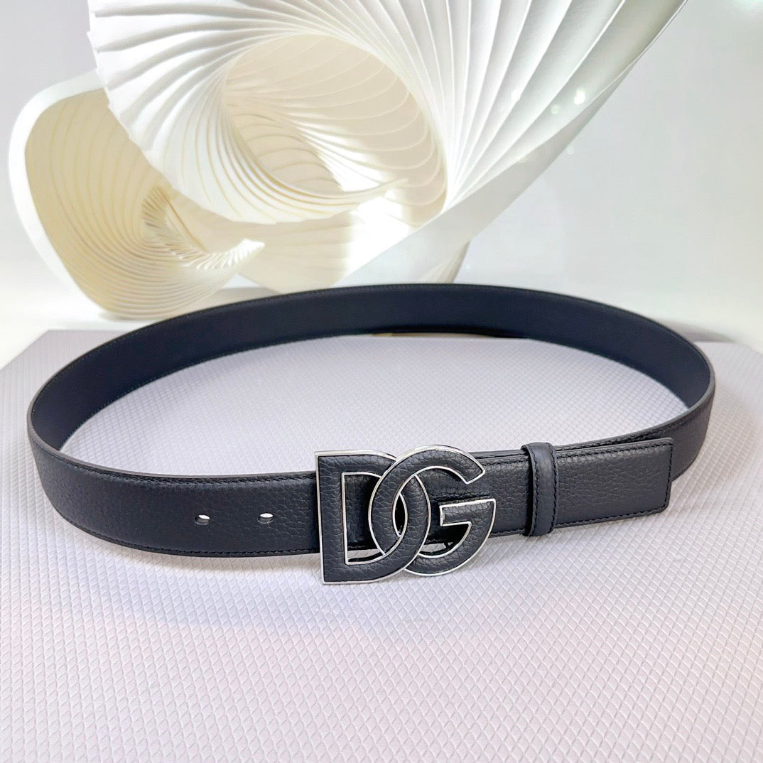 Dolce & Gabbana DG Logo Leather Belt – Gold / Silver / Black Buckle