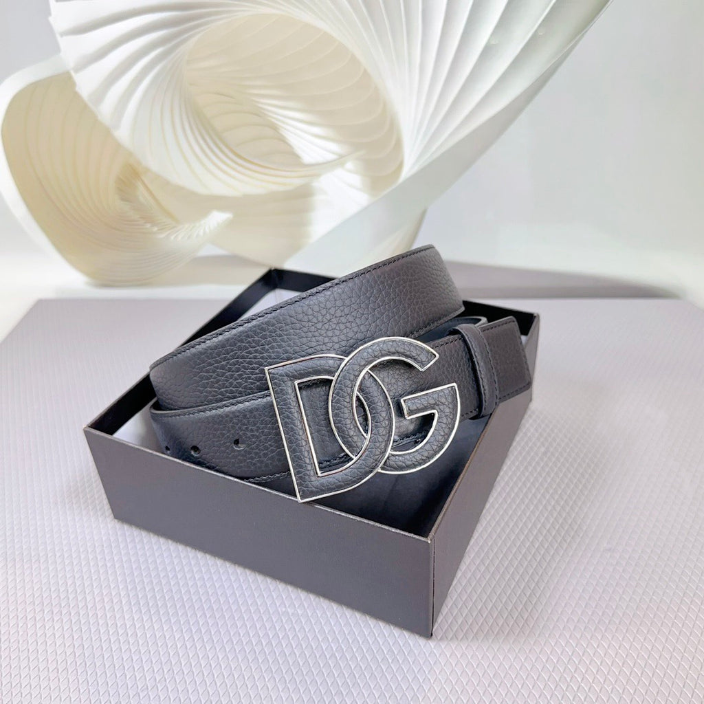 Dolce & Gabbana DG Logo Leather Belt – Gold / Silver / Black Buckle