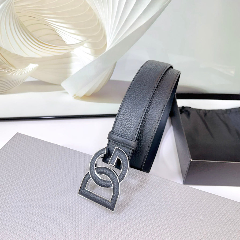Dolce & Gabbana DG Logo Leather Belt – Gold / Silver / Black Buckle