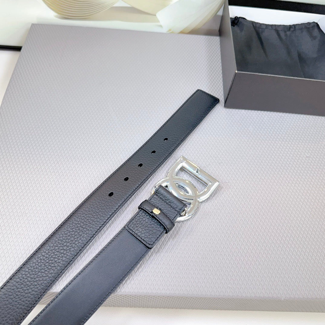 Dolce & Gabbana DG Logo Leather Belt – Gold / Silver / Black Buckle
