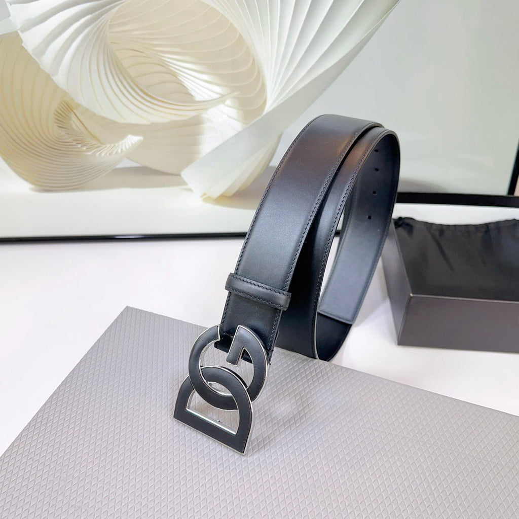 Dolce & Gabbana DG Logo Leather Belt – Gold / Silver / Black Buckle
