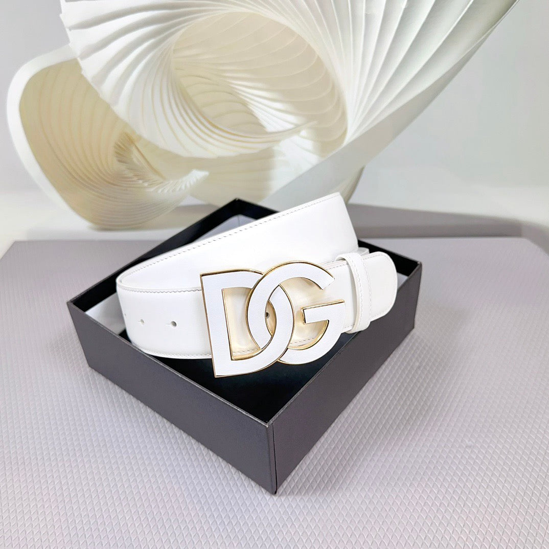 Dolce & Gabbana DG Logo Leather Belt – Gold / Silver / Black Buckle