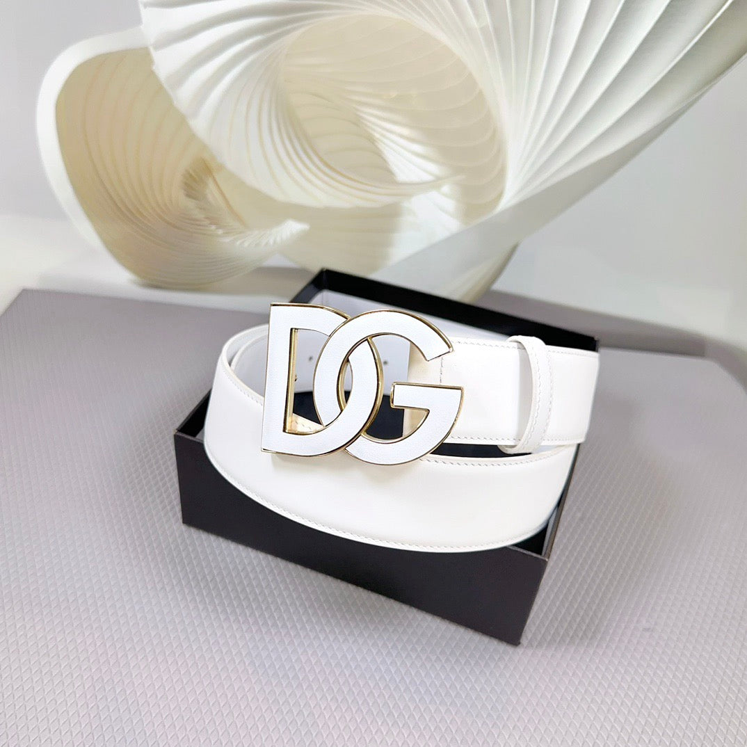Dolce & Gabbana DG Logo Leather Belt – Gold / Silver / Black Buckle