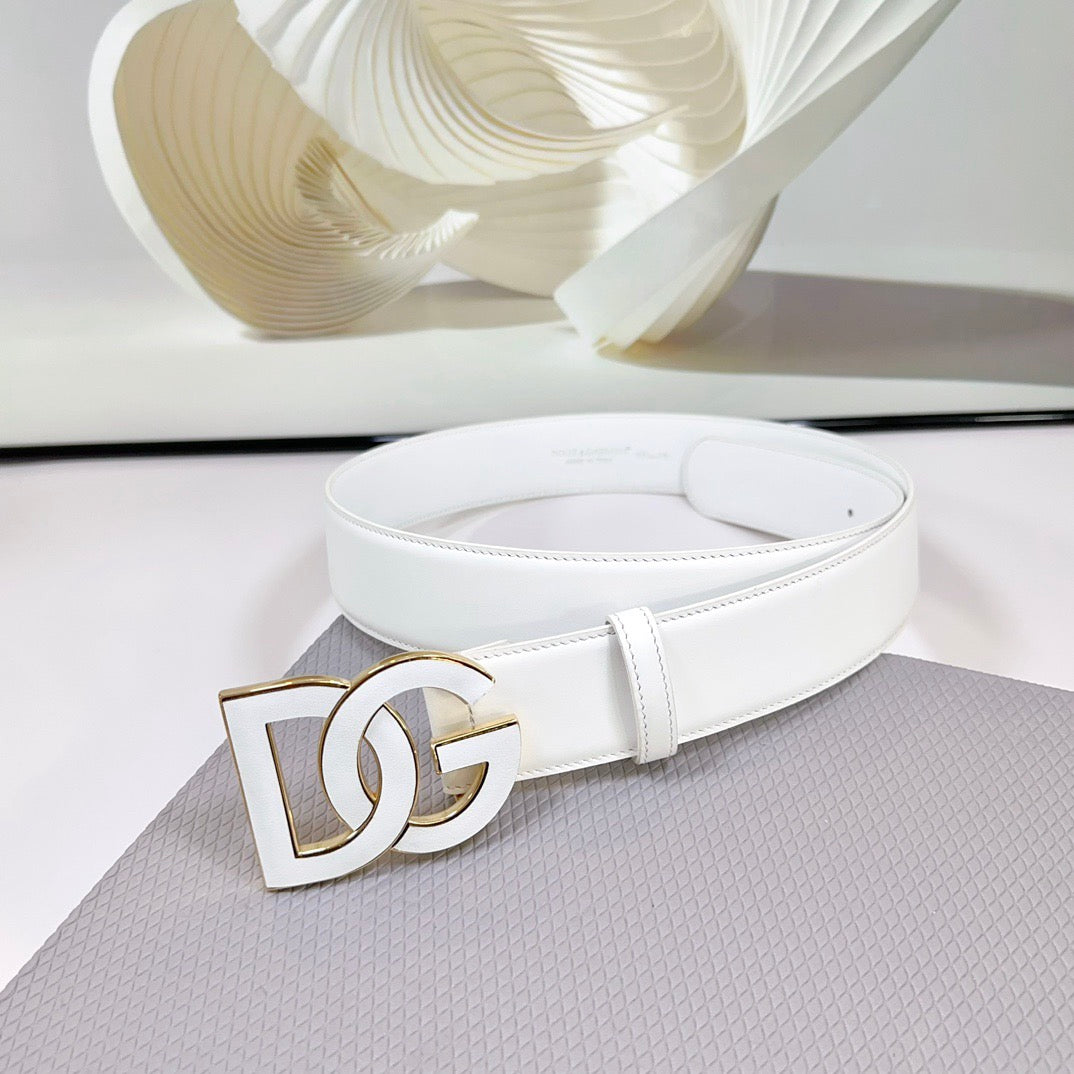 Dolce & Gabbana DG Logo Leather Belt – Gold / Silver / Black Buckle