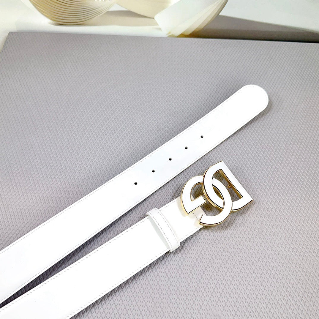 Dolce & Gabbana DG Logo Leather Belt – Gold / Silver / Black Buckle