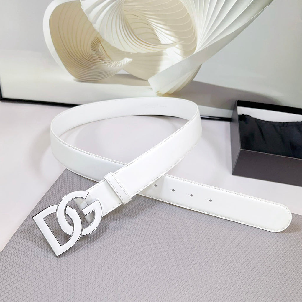 Dolce & Gabbana DG Logo Leather Belt – Gold / Silver / Black Buckle