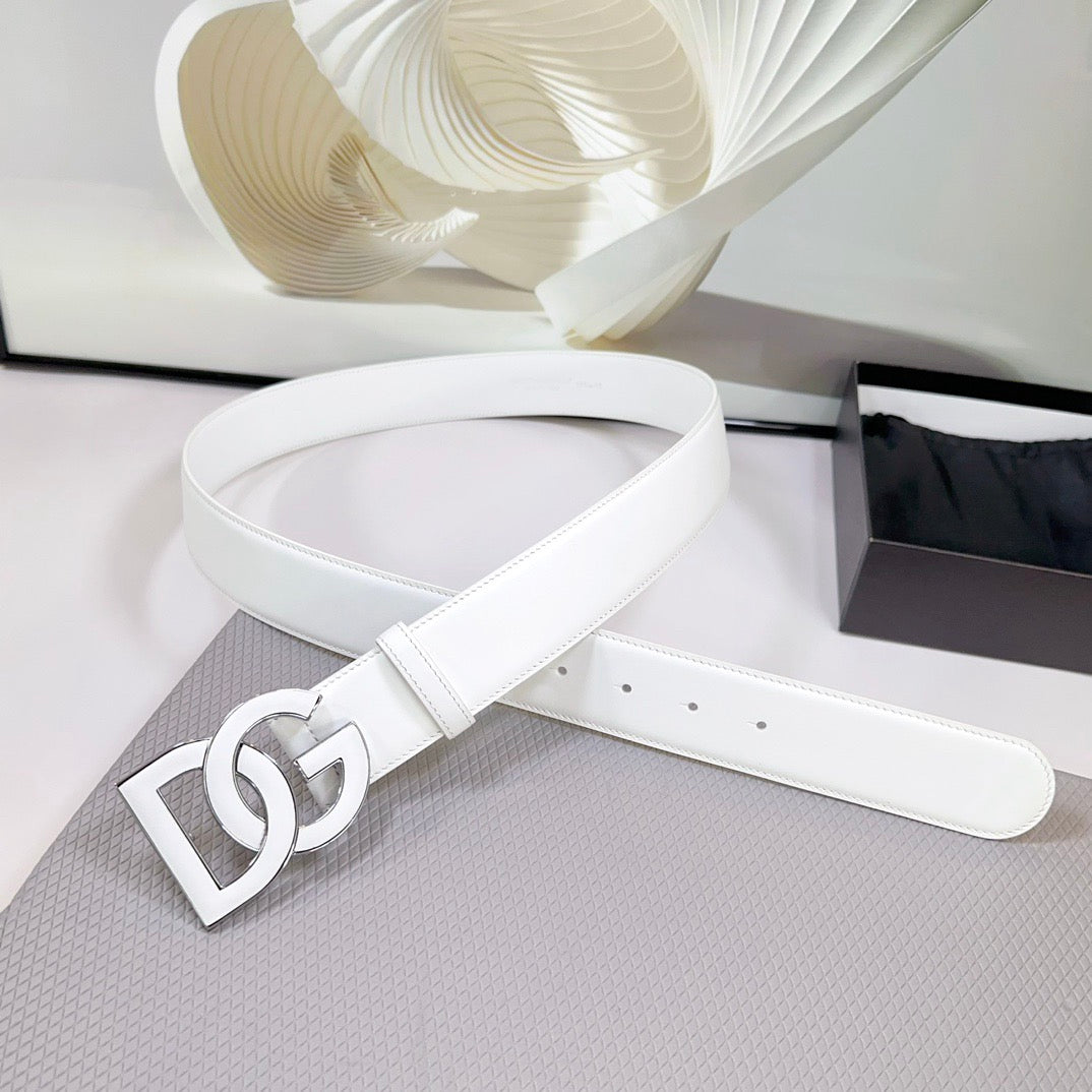 Dolce & Gabbana DG Logo Leather Belt – Gold / Silver / Black Buckle