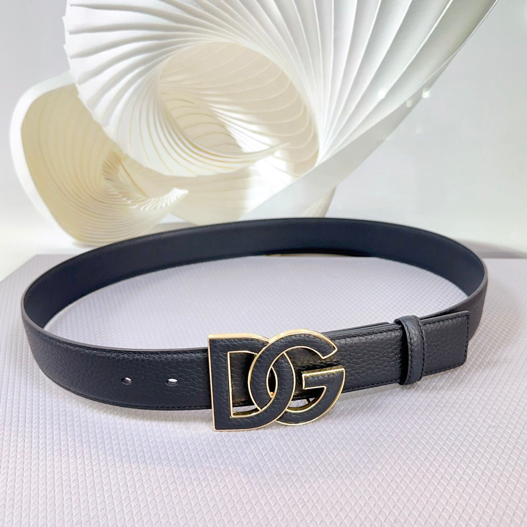 Dolce & Gabbana DG Logo Leather Belt – Gold / Silver / Black Buckle