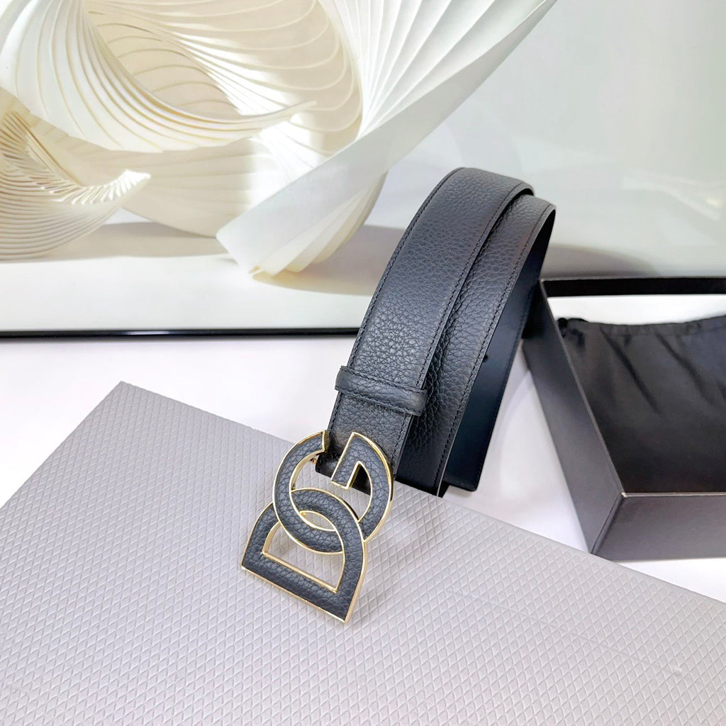 Dolce & Gabbana DG Logo Leather Belt – Gold / Silver / Black Buckle