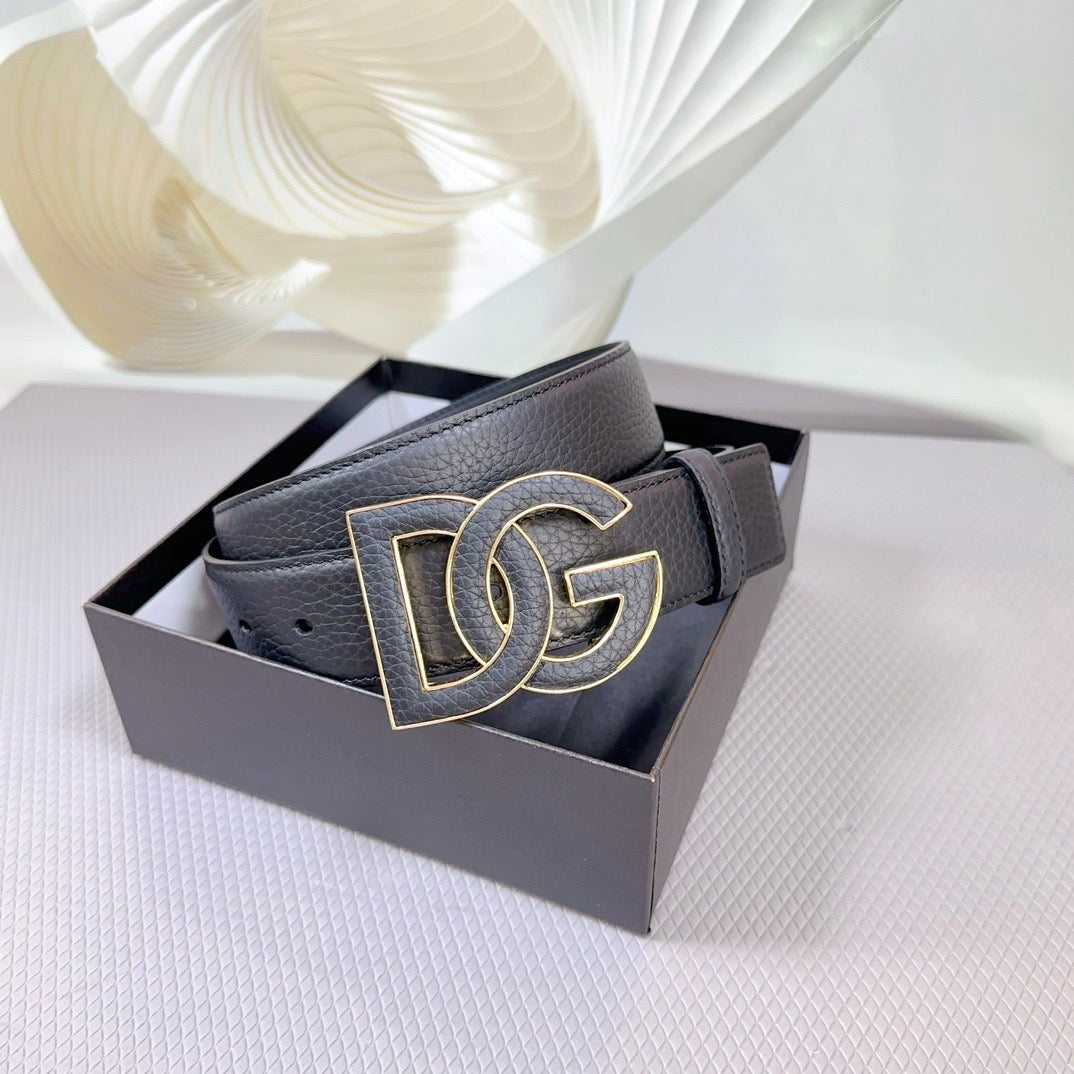 Dolce & Gabbana DG Logo Leather Belt – Gold / Silver / Black Buckle