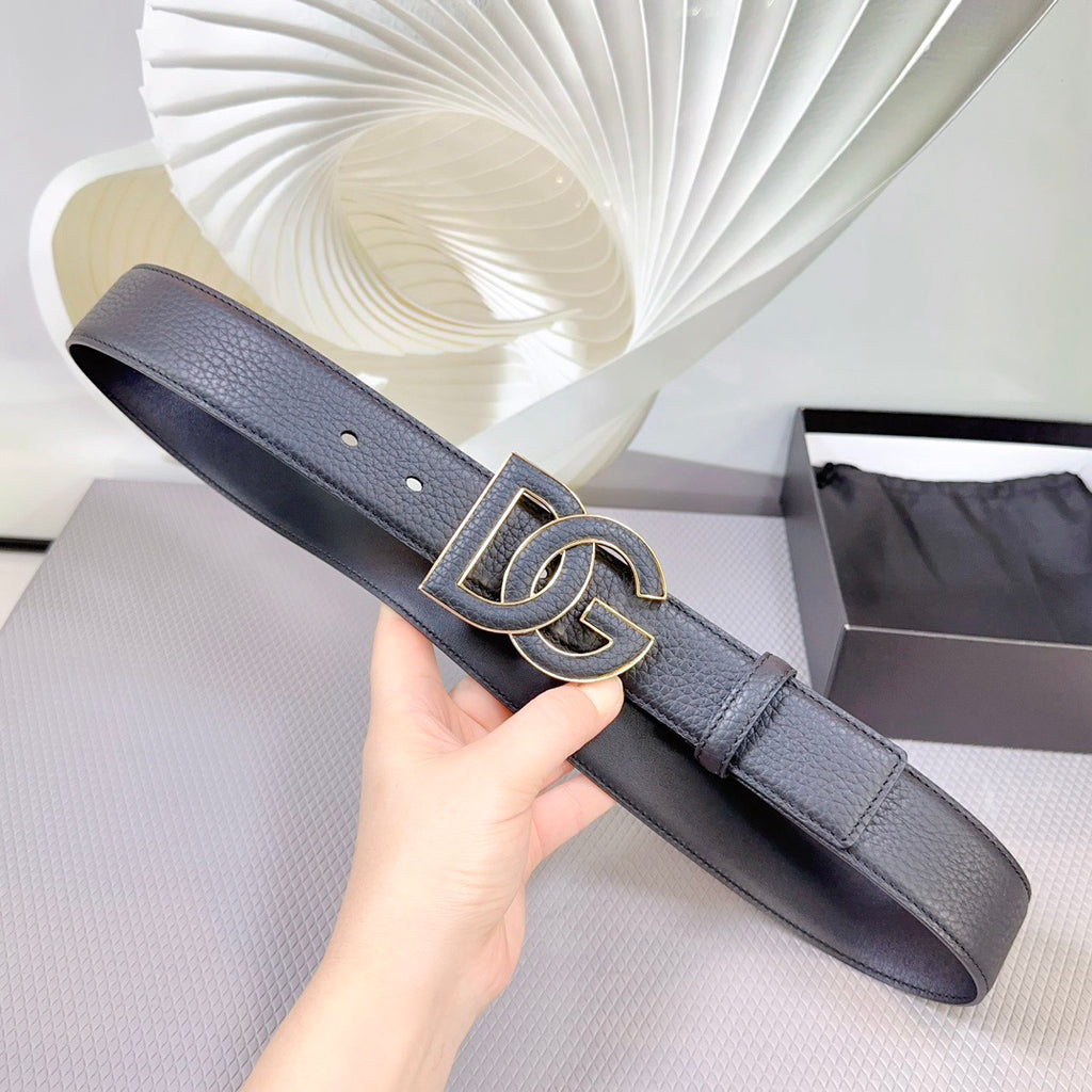 Dolce & Gabbana DG Logo Leather Belt – Gold / Silver / Black Buckle