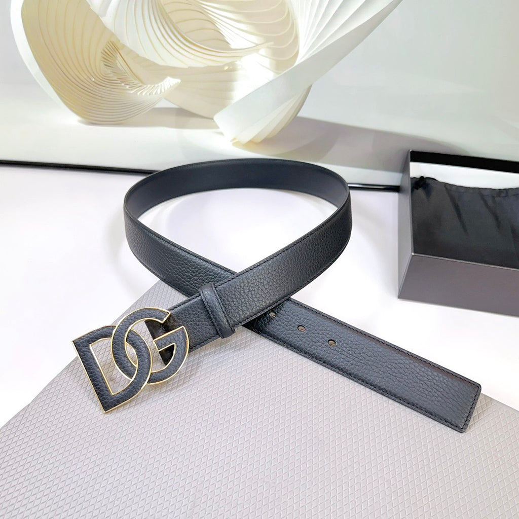 Dolce & Gabbana DG Logo Leather Belt – Gold / Silver / Black Buckle