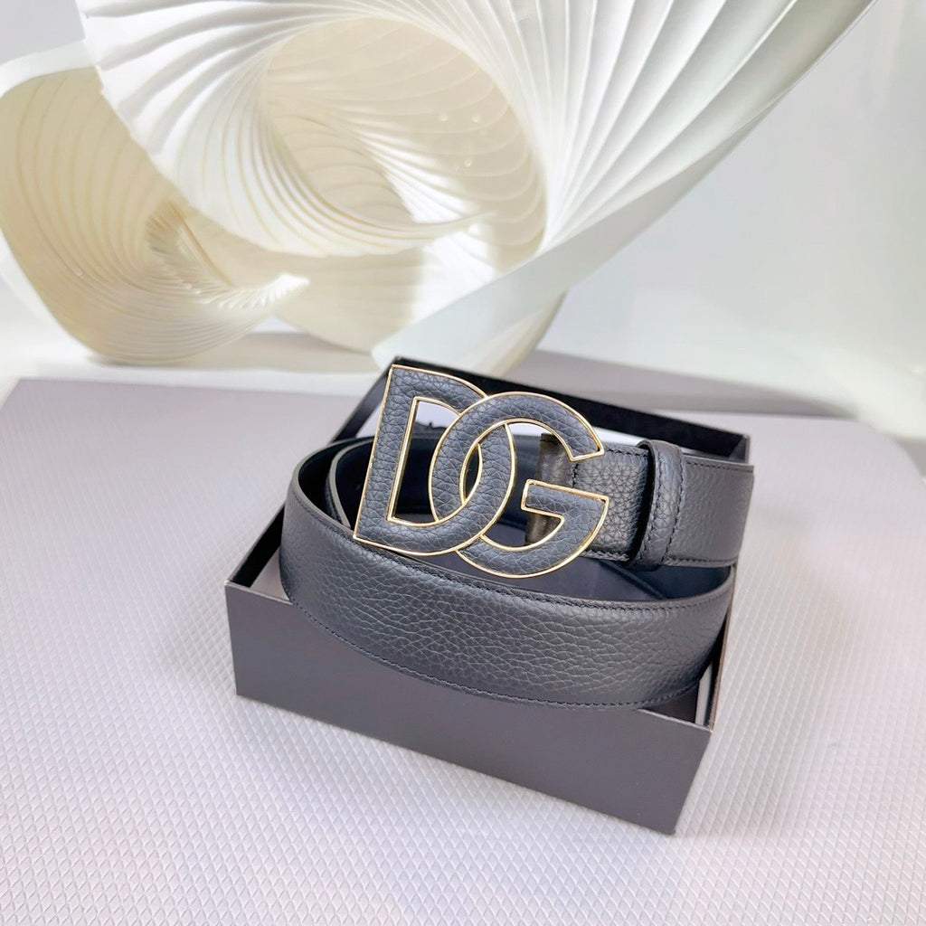Dolce & Gabbana DG Logo Leather Belt – Gold / Silver / Black Buckle