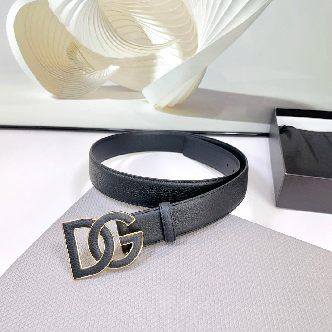 Dolce & Gabbana DG Logo Leather Belt – Gold / Silver / Black Buckle