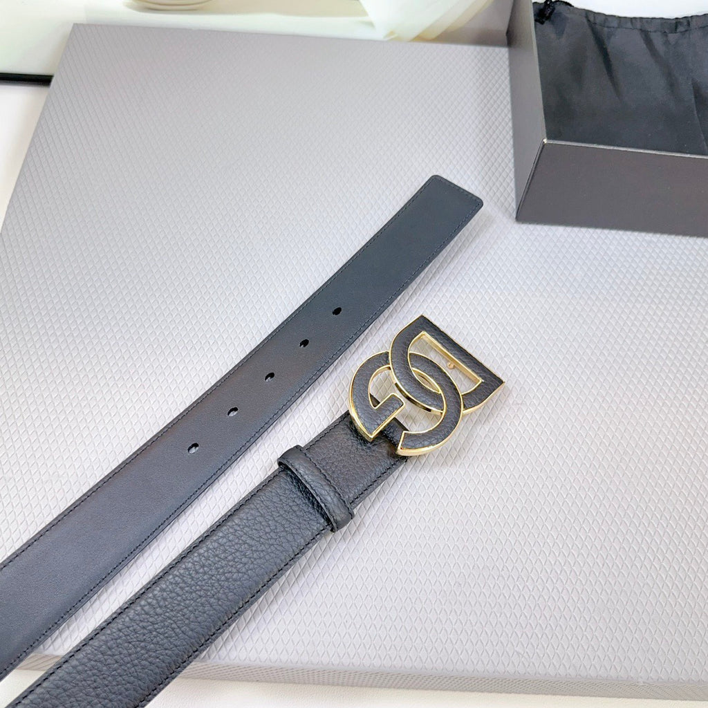 Dolce & Gabbana DG Logo Leather Belt – Gold / Silver / Black Buckle