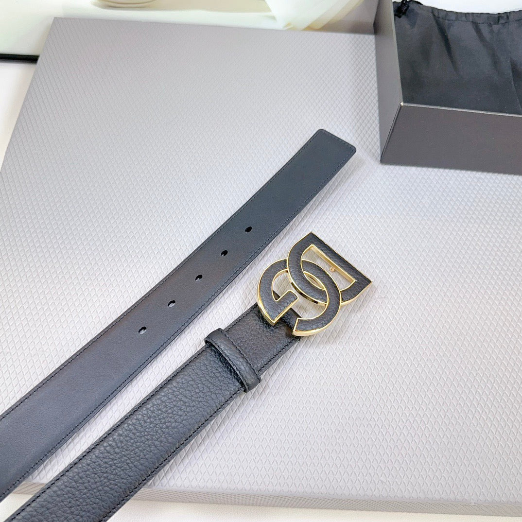 Dolce & Gabbana DG Logo Leather Belt – Gold / Silver / Black Buckle