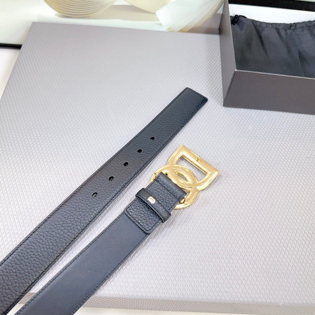 Dolce & Gabbana DG Logo Leather Belt – Gold / Silver / Black Buckle