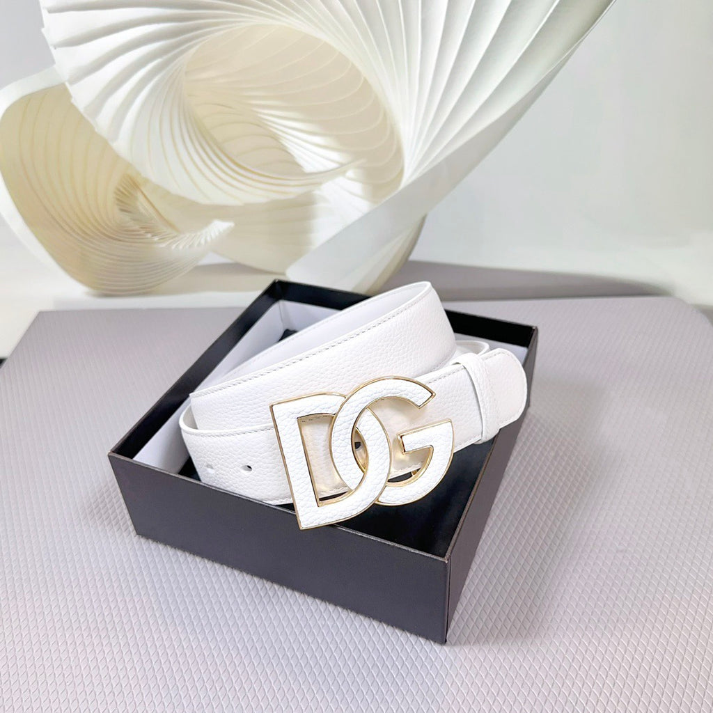 Dolce & Gabbana DG Logo Leather Belt – Gold / Silver / Black Buckle