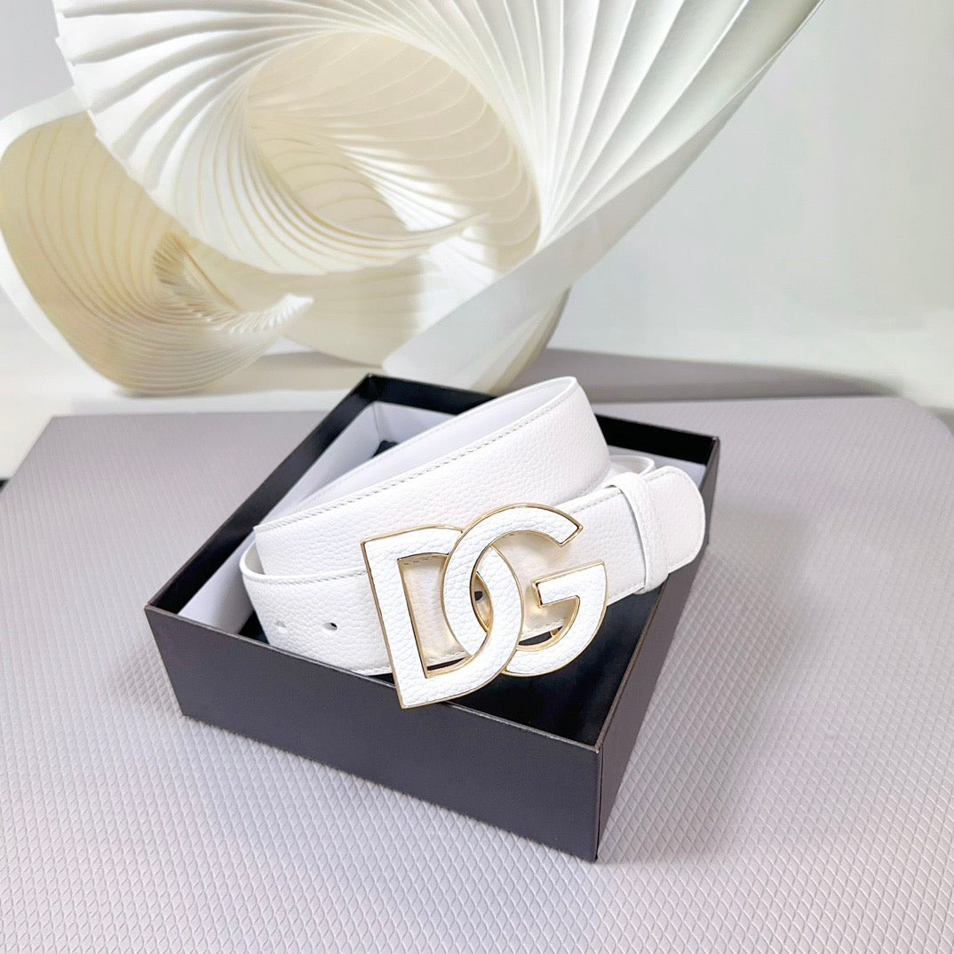 Dolce & Gabbana DG Logo Leather Belt – Gold / Silver / Black Buckle