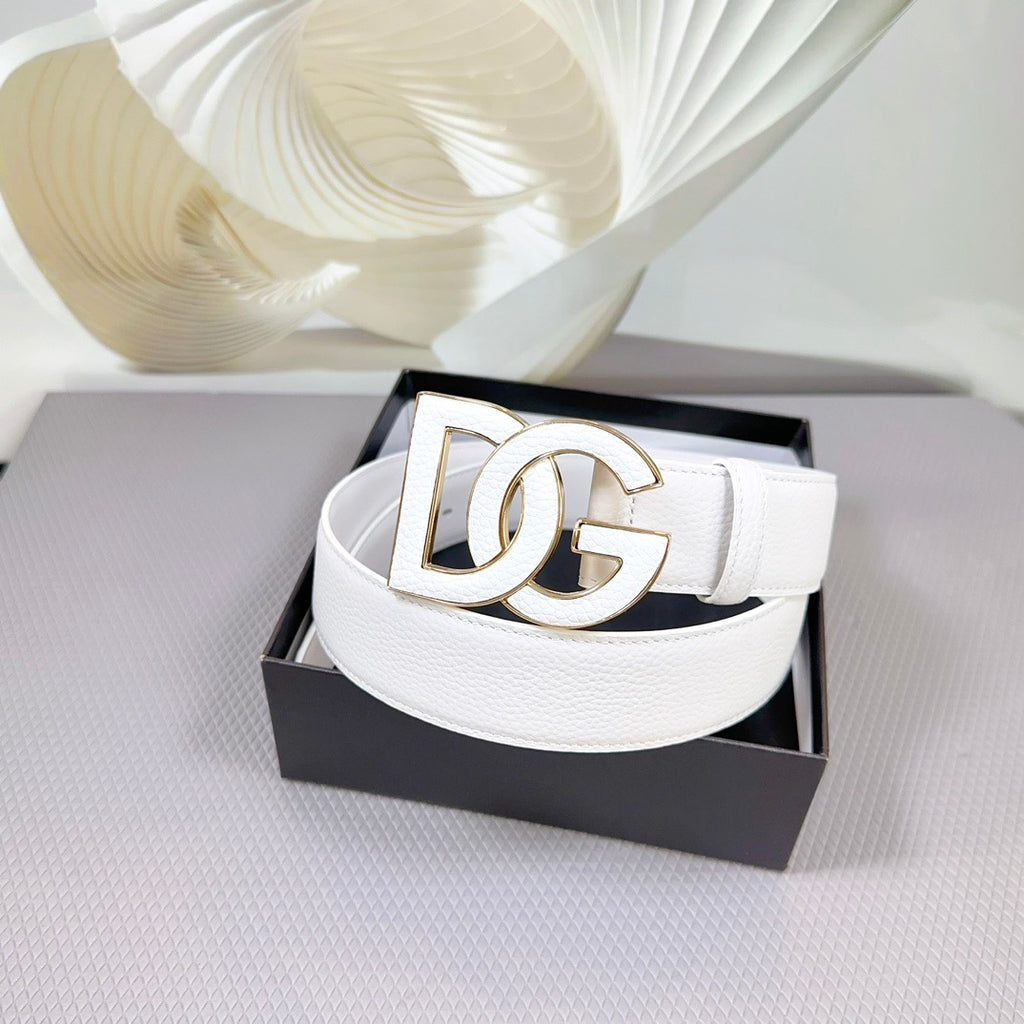 Dolce & Gabbana DG Logo Leather Belt – Gold / Silver / Black Buckle