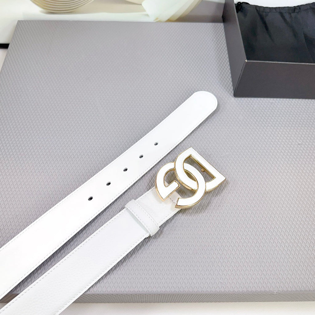 Dolce & Gabbana DG Logo Leather Belt – Gold / Silver / Black Buckle