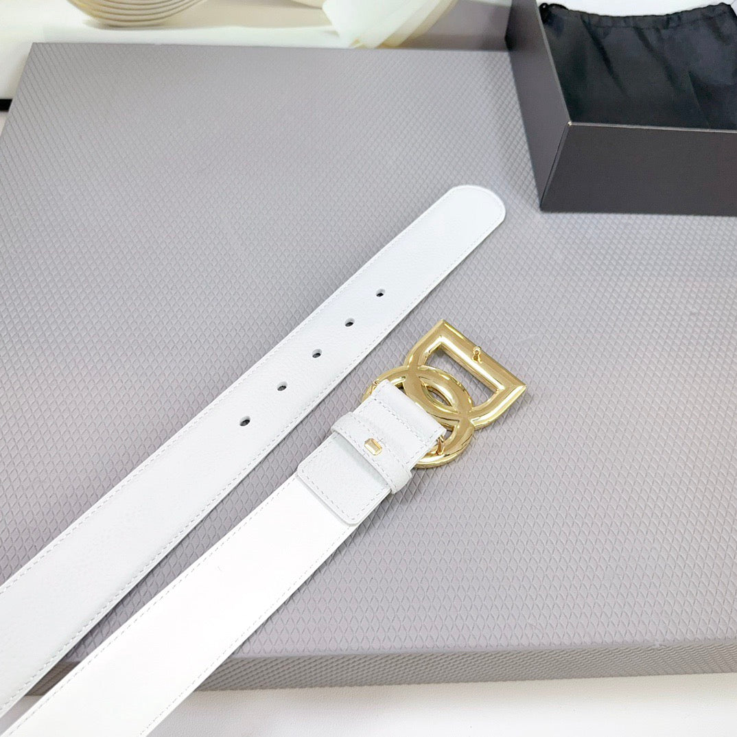 Dolce & Gabbana DG Logo Leather Belt – Gold / Silver / Black Buckle
