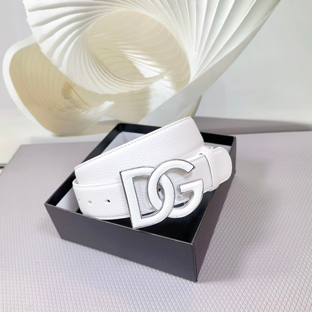 Dolce & Gabbana DG Logo Leather Belt – Gold / Silver / Black Buckle