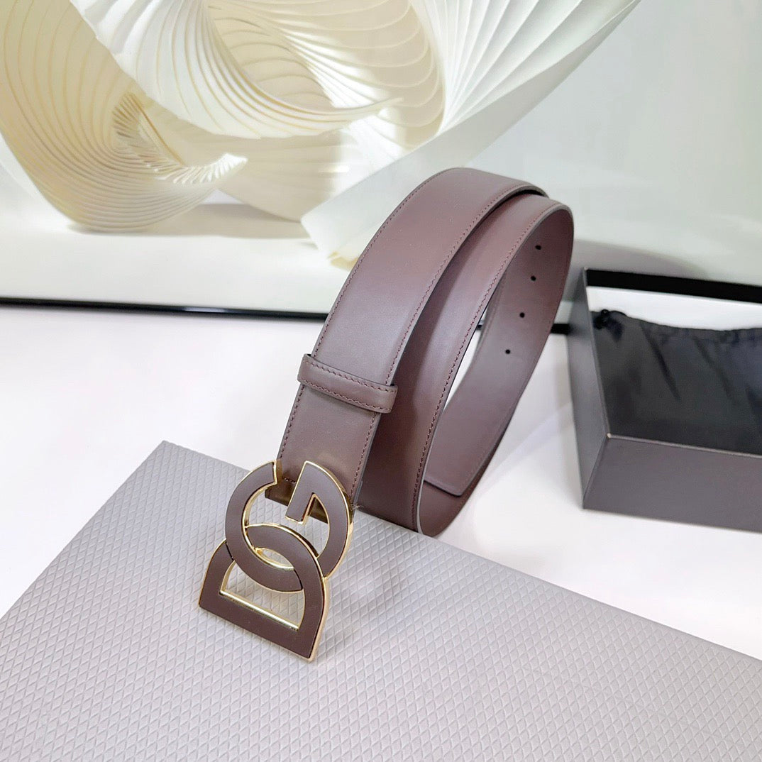 Dolce & Gabbana DG Logo Leather Belt – Gold / Silver / Black Buckle