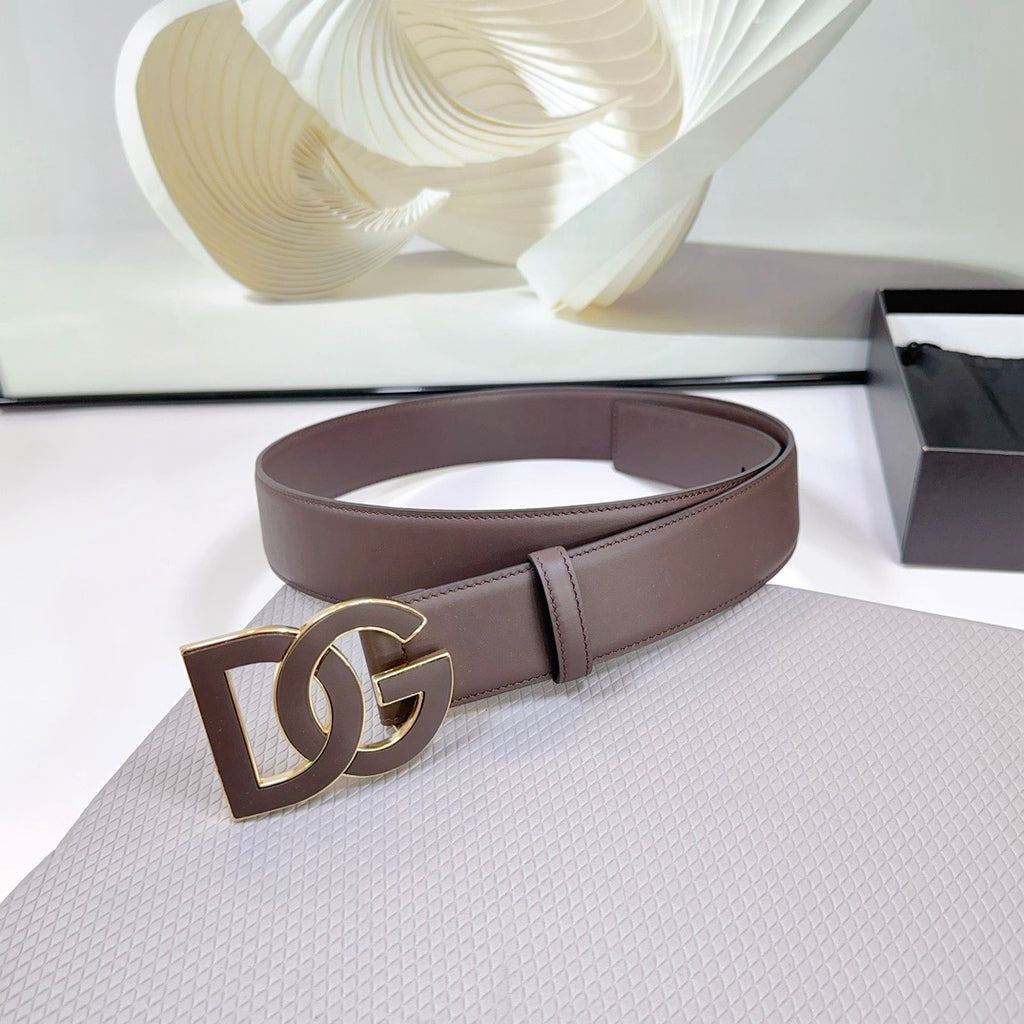 Dolce & Gabbana DG Logo Leather Belt – Gold / Silver / Black Buckle