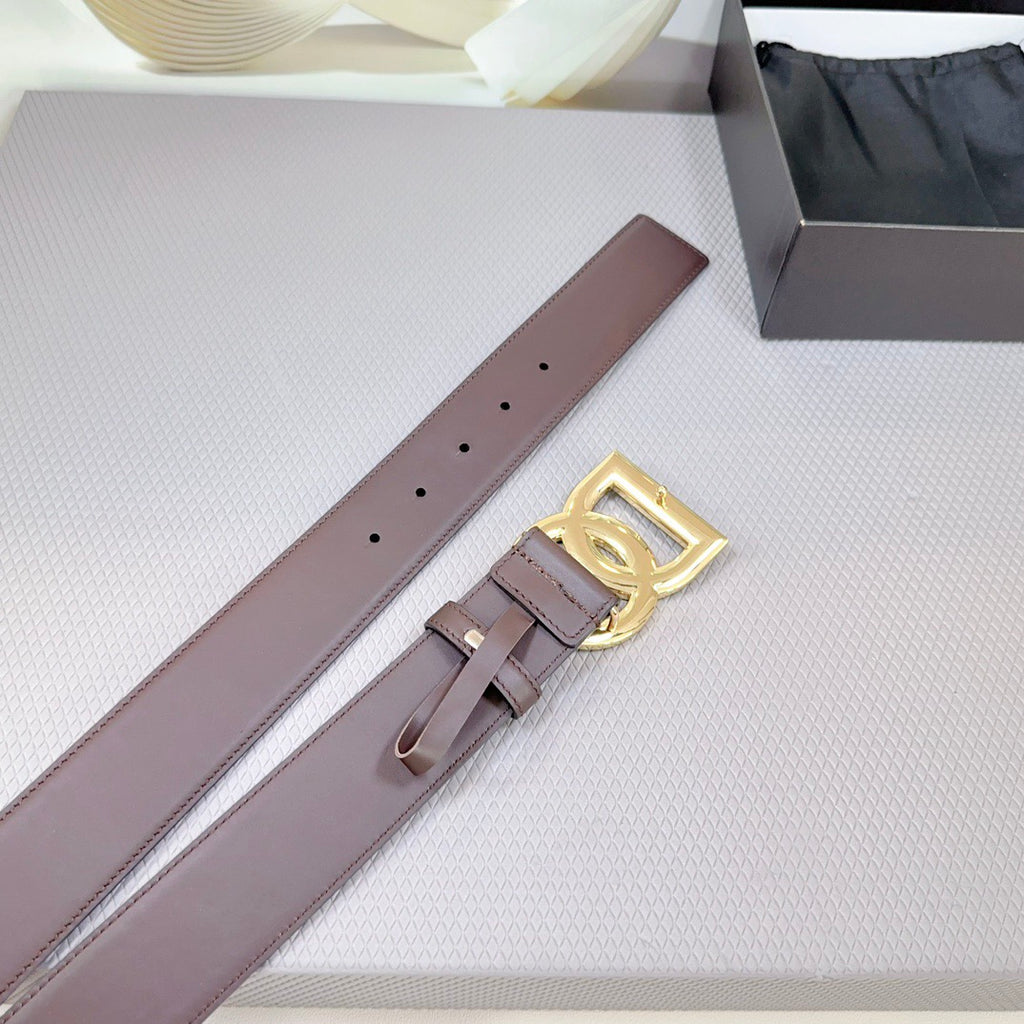 Dolce & Gabbana DG Logo Leather Belt – Gold / Silver / Black Buckle