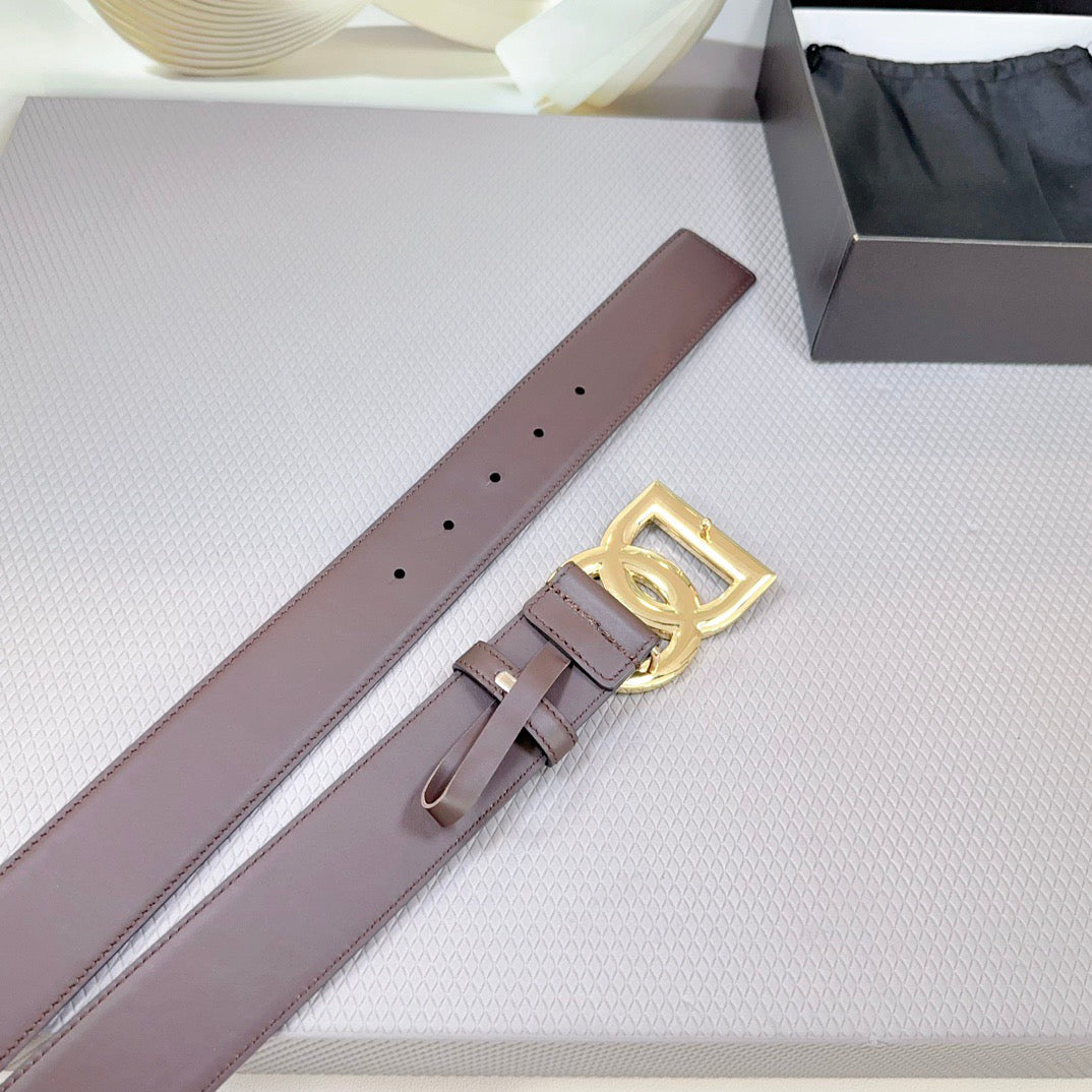 Dolce & Gabbana DG Logo Leather Belt – Gold / Silver / Black Buckle