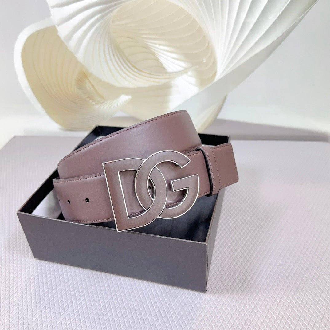 Dolce & Gabbana DG Logo Leather Belt – Gold / Silver / Black Buckle