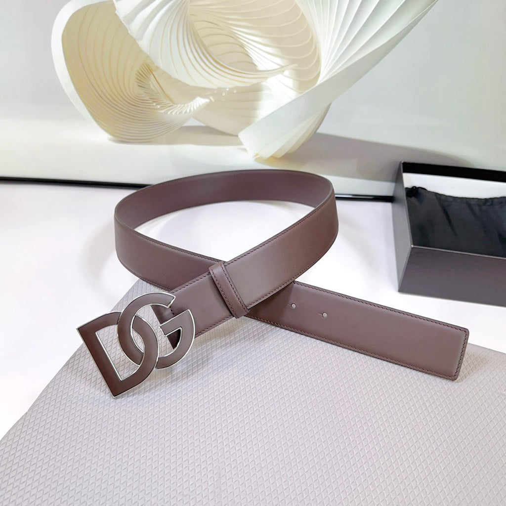 Dolce & Gabbana DG Logo Leather Belt – Gold / Silver / Black Buckle