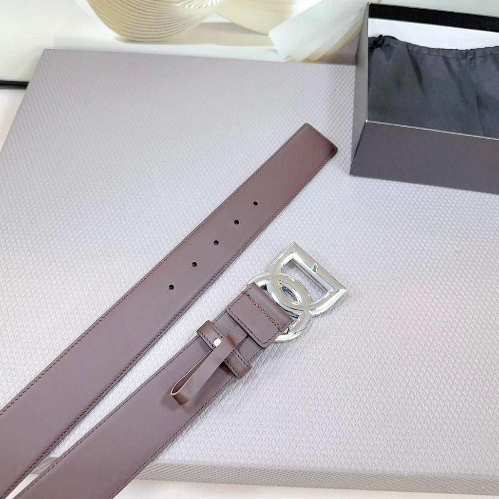 Dolce & Gabbana DG Logo Leather Belt – Gold / Silver / Black Buckle