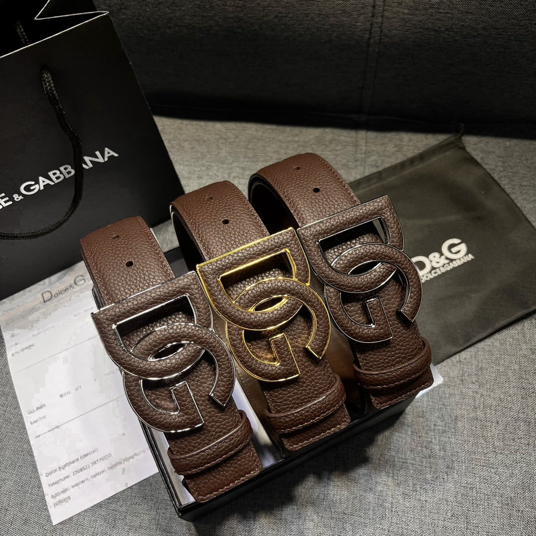 Dolce & Gabbana DG Logo Leather Belt – Gold / Silver / Black Buckle