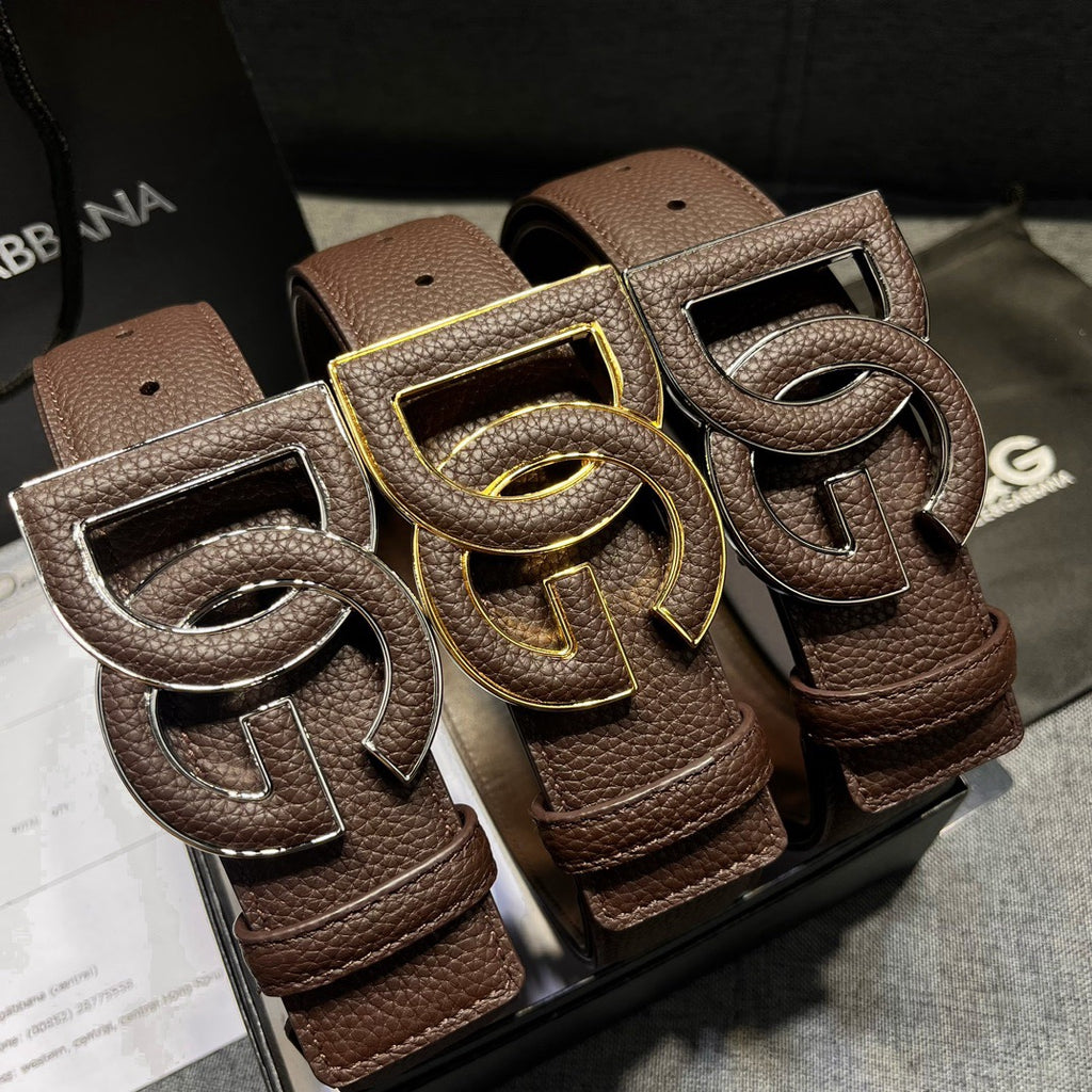 Dolce & Gabbana DG Logo Leather Belt – Gold / Silver / Black Buckle