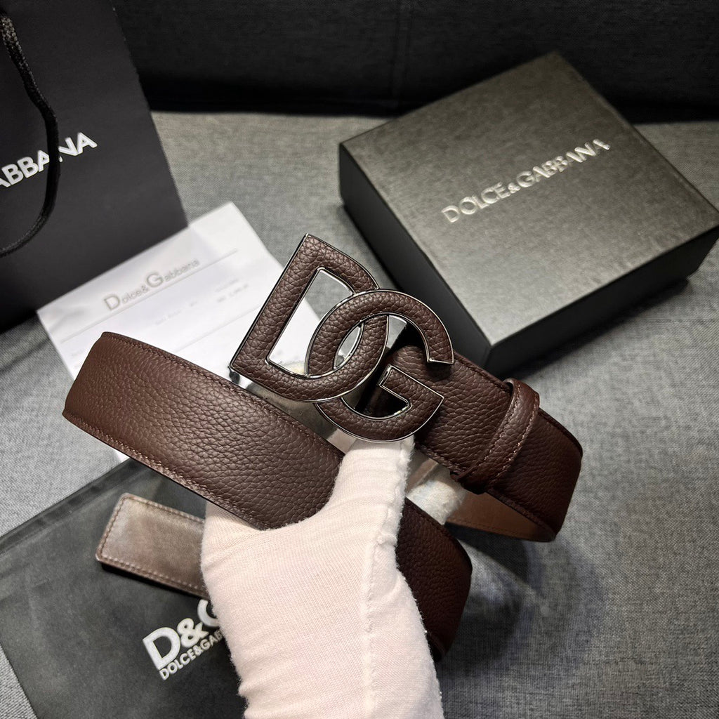 Dolce & Gabbana DG Logo Leather Belt – Gold / Silver / Black Buckle