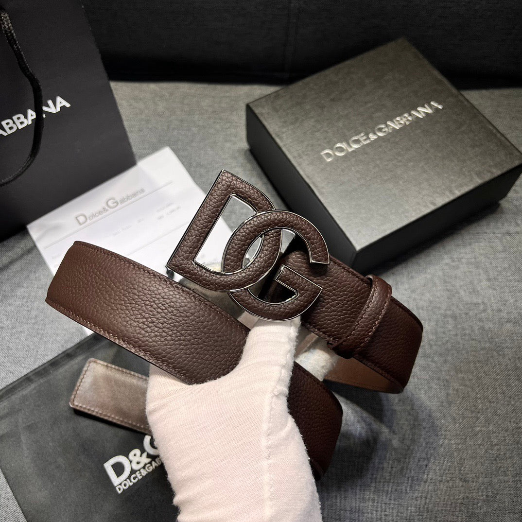 Dolce & Gabbana DG Logo Leather Belt – Gold / Silver / Black Buckle