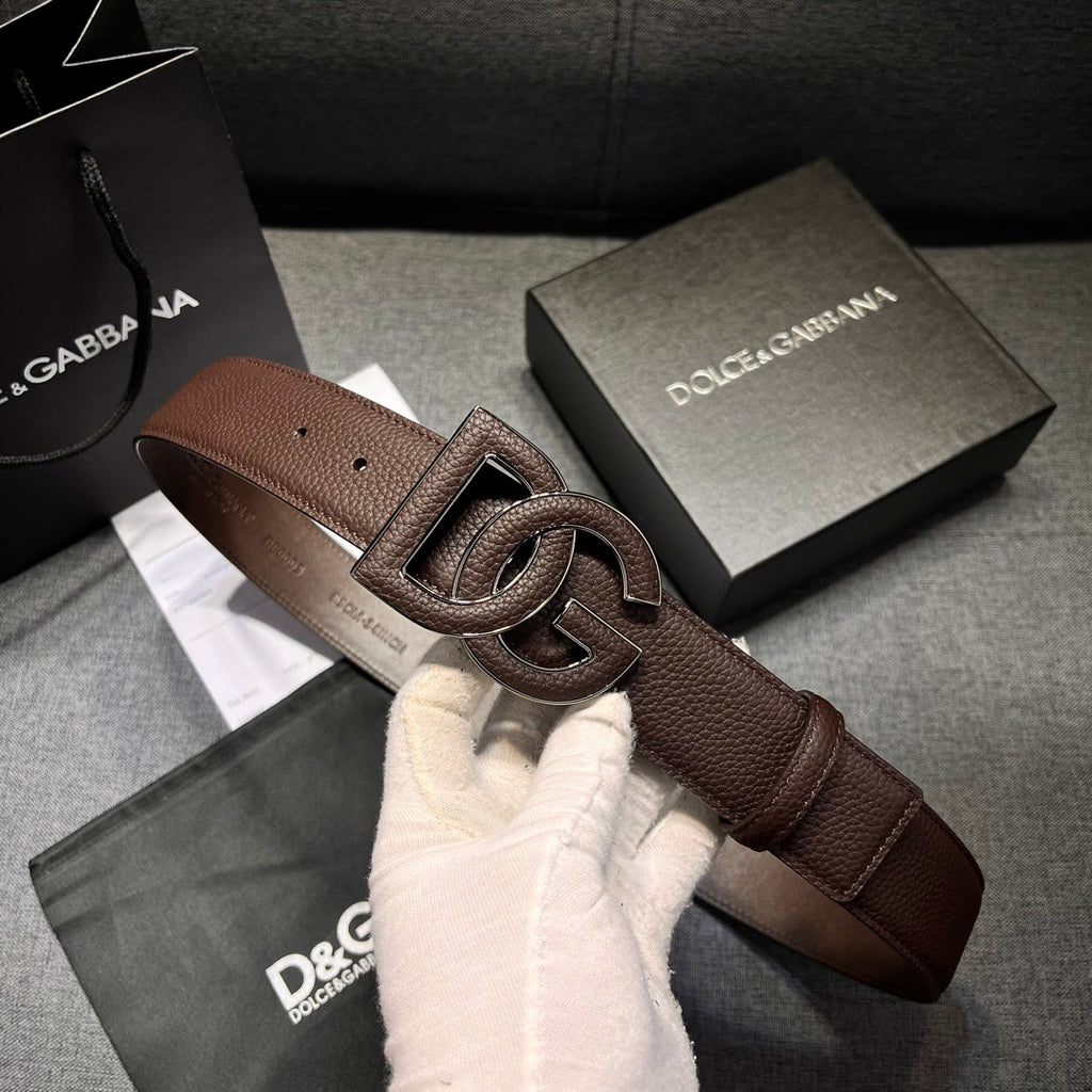 Dolce & Gabbana DG Logo Leather Belt – Gold / Silver / Black Buckle