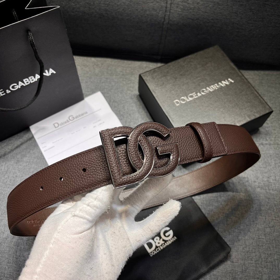 Dolce & Gabbana DG Logo Leather Belt – Gold / Silver / Black Buckle